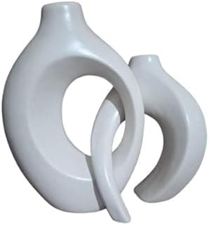Kit duplo de vasos decorativos de cerâmica Monaco em off-white fosco, design clássico elegante.