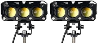 Luz auxiliar de milha para moto LED com três lentes de cor dupla