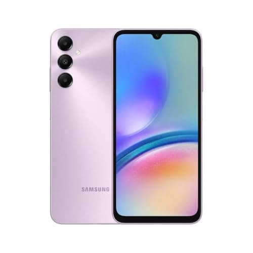Smartphone Samsung Galaxy A05s violeta com três câmeras traseiras e tela colorida