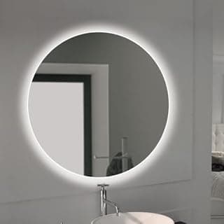 Espelho redondo com LED luz quente montado na parede para banheiro