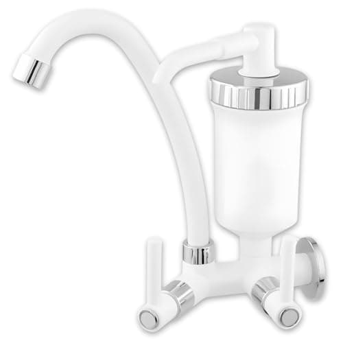Torneira De Parede Para Cozinha Bica Alta Com Filtro 1/4 De Volta Branca Com Cromado