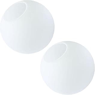 Duas esferas de vidro branco fosco de 12 cm, posicionadas em ângulos diferentes, fundo branco