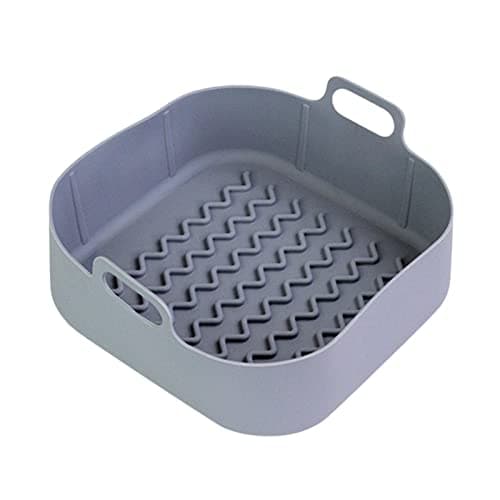 Panela de silicone para air fryer, resistente ao calor, com superfície ondulada e cabos laterais