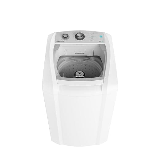 Lavadora automática Colormaq 12Kg branca com porta aberta