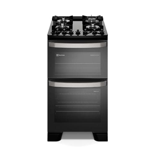 Fogão Electrolux 4 bocas preto com mesa de vidro, dois fornos e tripla chama