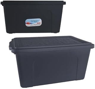Caixas organizadoras pretas multiuso de 70 litros com tampas, fundo branco