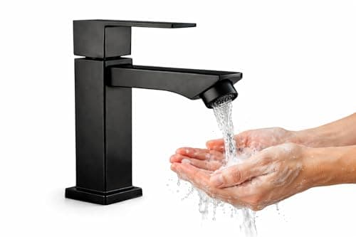 Torneira de Banheiro Luxo Preta ¼ de Volta Aço Inox, Design Quadrado, Para Pia e Lavabo de Bancada