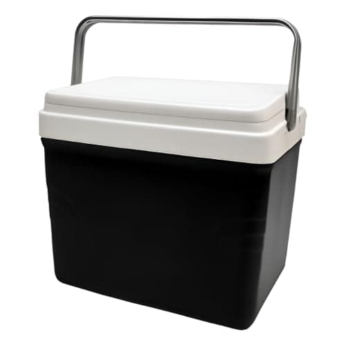 Caixa térmica preta e branca de 42 litros para viagens, praia e camping com excelente retenção de frio