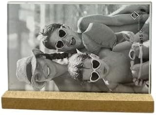 Porta-retrato em MDF com design de vidro duplo, família em preto e branco, 10x15 cm
