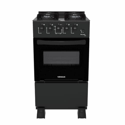 Fogão de mesa Venax Picasso Line 4 bocas, cor preta, com vidro e controles frontais.