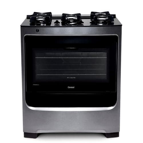 Fogão Consul 5 bocas cor Inox com mesa de vidro e grade de ferro fundido - CFS5VAR BIVOLT
