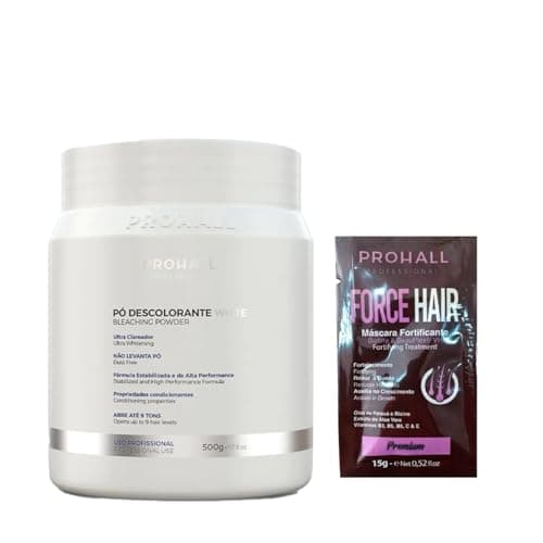 Pó Descolorante Profissional Prohall White 500g - Ultra Clareamento (Até 9 Tons), Baixo Dano, Fórmula Cremosa e Sem Pó