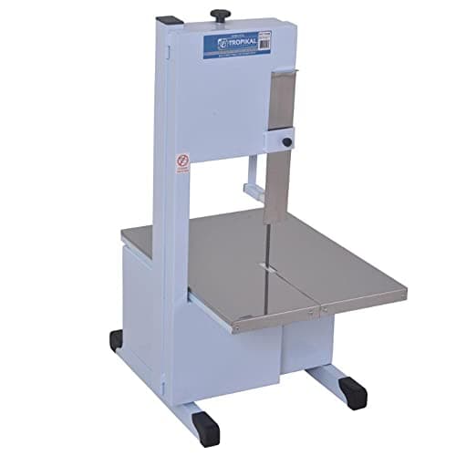 Serra Fita Junior 1,90m Tropikal TK400 com mesa fixa e bivolt, estrutura branca e mesa de aço inox