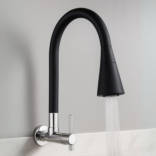 Torneira Cozinha Parede Gourmet Flexível Aço Inox Preto Fosco Base Metálica 2 Jatos Contínuo e Arejador Preto 1/4 de volta Resistente Luxo Premium Alto Padrão Sofisticada (Preto)