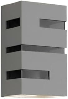 Luminária de parede cinza com design em frisos e fachões, luz branca quente.