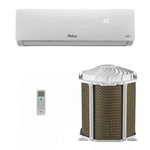 Ar-condicionado Split Philco PAC9FC 9.000 BTUs R-32, branco, com controle remoto e grade de ventilação marrom