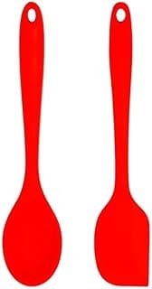 Kit com espátula e colher de silicone vermelho, 2 peças
