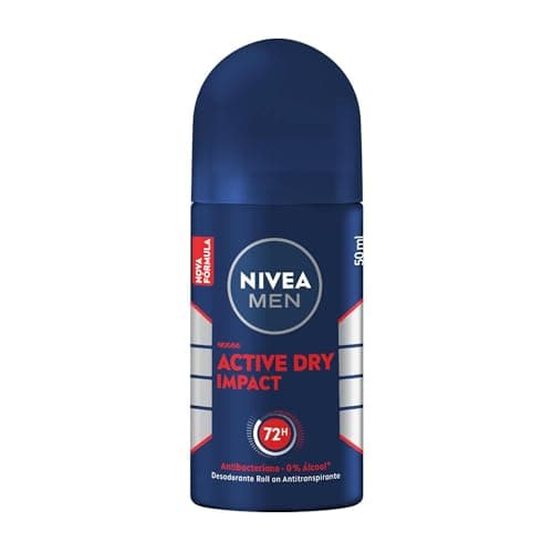 NIVEA MEN Desodorante Antitranspirante Roll On Dry Impact 50ml - Proteção prolongada de 72h, dupla proteção antitranspirante, proteção extra seca, sem alumínio, corantes e conservantes