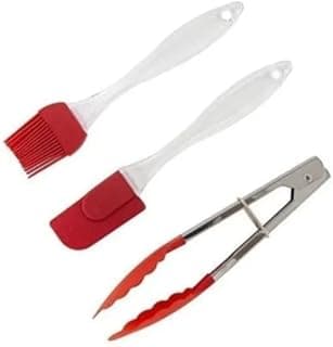 Jogo de utensílios culinários com pincel, espátula e pegador em silicone e aço