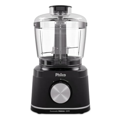 Processador Philco 420W jarra 500ml preto e prata com fundo branco
