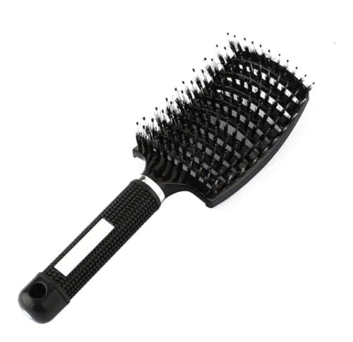Escova de Cabelo com Cerdas de Javali, Escova de Cabelo Curvada, Ventilada, Escova de Massagem para Secagem Rápida, Pente de Cabelo Desembaraçado para Mulheres, Homens, Escova de Cabelo Comprido e Grosso (Preto)