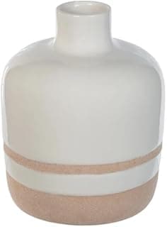 Vaso decorativo de cerâmica branco e bege, estilo moderno, 14x11 cm