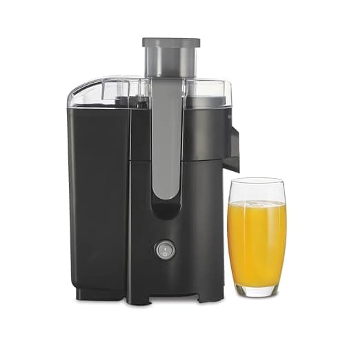 Hamilton Beach Máquina de suco HealthSmart, extrator centrífugo compacto, calha de alimentação de 6 cm para frutas e legumes, fácil de limpar, livre de BPA, 400W, preto e cinza (67502)