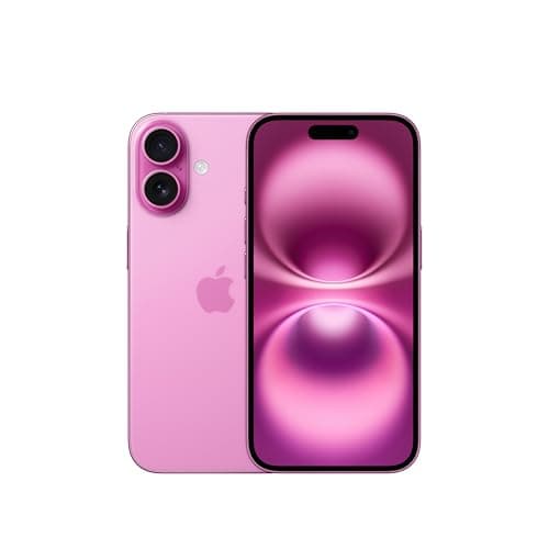 Apple iPhone 16 (512 GB) cor rosa, parte traseira com câmeras duplas, logotipo da Apple.