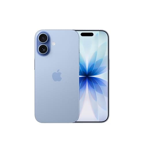 iPhone 17 512 GB azul-névoa, vista traseira e frontal com câmera e logotipo da Apple