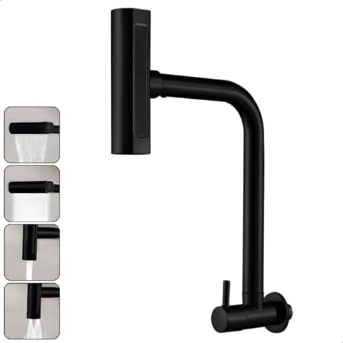 Torneira Gourmet Inox 4 Jatos Cozinha SOFTINOX – Giratória 360°, Instalação em Bancada/Parede, Diversas Cores, 1/4 de Volta, Funções (Cascata, Chuveirinho, Spray e Concentrado) (Parede, Preto)