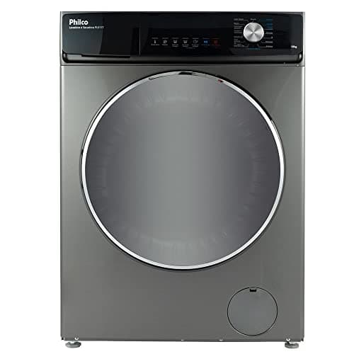 Lavadora e Secadora Philco 10kg Inverter PLS11T Titanium 220V, preta e cinza, vista frontal.