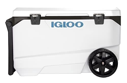 Caixa Térmica Igloo Marine Ultra 90 QT, Branca e Azul, com Rodas Macias e Logo Igloo