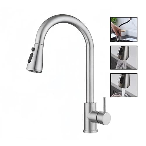 Torneira De Cozinha Domma Gourmet Flexível Extensível Domma Misturador Monocomando Pia Bancada Acabamento Aço Escovado