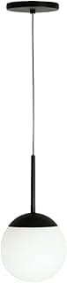 Luminária pendente moderna com globo de vidro de 15 cm, alumínio preto, fio regulável de 2m, branco