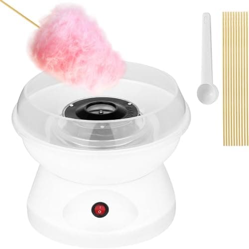 Máquina de Algodão Doce Elétrica Portátil 110V – Mini Maker Compacta com Ventosas, 500W, Fácil de Usar e Perfeita para Festas e Crianças (Branco)