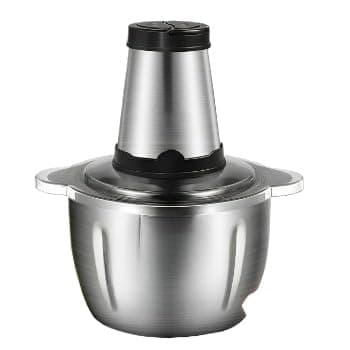 Picador elétrico profissional em aço inoxidável, ideal para cortar e misturar carne e vegetais.