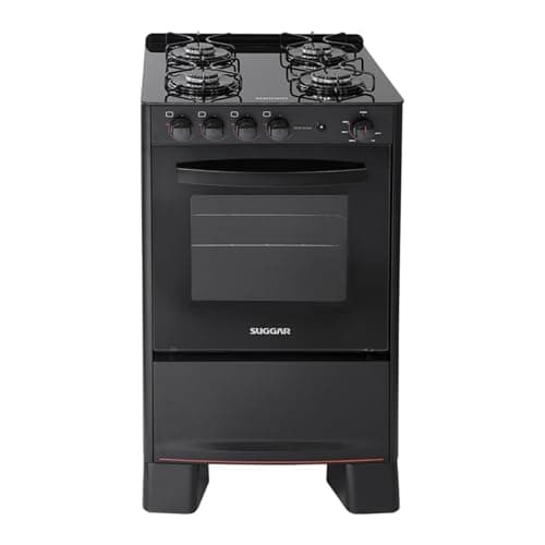 Fogão Suggar Cook Glass 4 Queimadores Mesa Vidro Preto Bivolt FGVCG410PT preto com quatro queimadores e forno