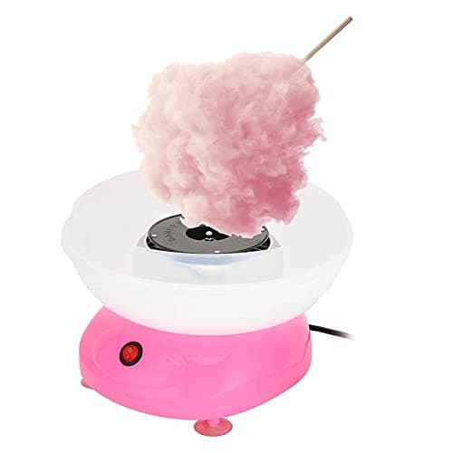 Máquina de algodão doce rosa e branca para festas e aniversários