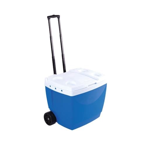 Caixa térmica Mor 42 litros azul com rodas e alça retrátil