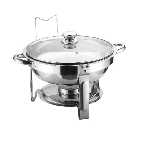 Rechaud Redondo 5 Litros em Aço Inox Tampa com Visor de Vidro Saída de Vapor Ideal para Buffets, Eventos e Uso Doméstico