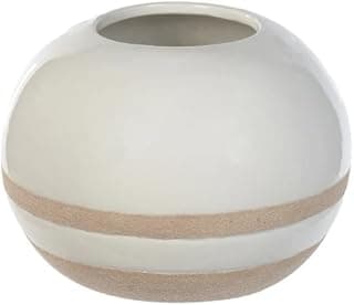 Vaso decorativo de cerâmica branco e bege, formato redondo, 11x8 cm