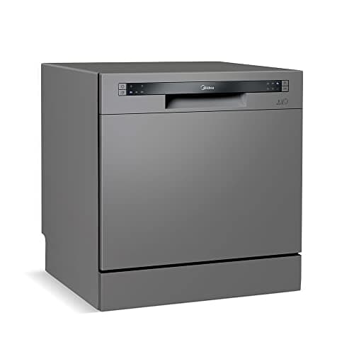 Lava louças cinza metálico 8 serviços, frontal com painel de controle, fundo branco