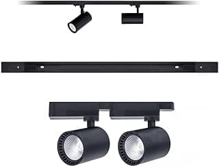 Trilho eletrificado preto 50cm com dois spots LED 7W, iluminação moderna.