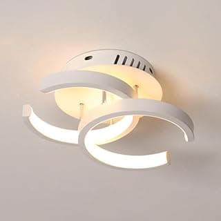 Luminária de teto LED em forma de 'C' com três arcos brancos, iluminada
