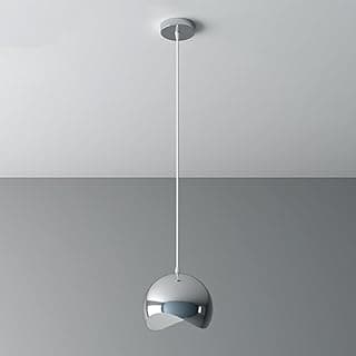 Luminária pendente moderna de esfera irregular prateada, suspensa do teto branco com fundo cinza