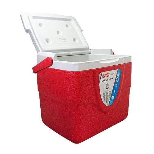 Caixa Térmica 9 QT (8,5 L), 9 Latas, Coleman, Vermelho aberta mostrando interior