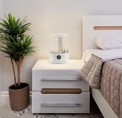 Umidificador de ar WAP Air Flow branco, digital e silencioso em ambiente de quarto.