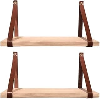 Kit 2 Prateleiras Suspensas de Madeira com Alça – Cor Caramelo 60x20cm – Decorativa para Quarto, Sala e Cozinha