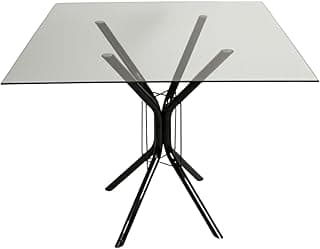 Mesa De Jantar Ana Tamanhos de 70x80x90cm Tampo Redondo ou Quadrado Vidro Temperado 6mm (Tampo Quadrado Preto, 80cm)