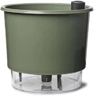 Vaso autoirrigável grande verde militar com reservatório transparente